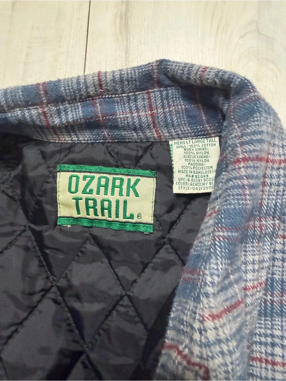 Ozark Trail Blue and Gray Plaid Quilted-Lined Shirt Jacket